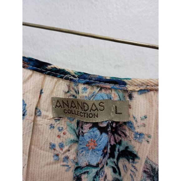 Anandas Collection BOHO Top Womens Large Floral Flare Sleeve Tassel Trim Cottage - Picture 4 of 9